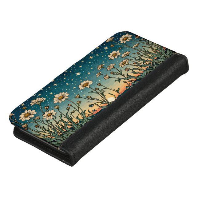 Whimsical Wildflower Starry Sunset Art Nouveau iPhone Wallet Case (Top)