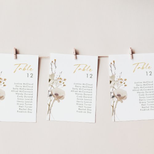 Whimsical Wildflower Table Number Chart
