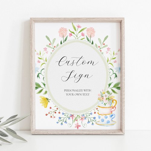 Whimsical Wildflower Tea Party Custom Text Sign
