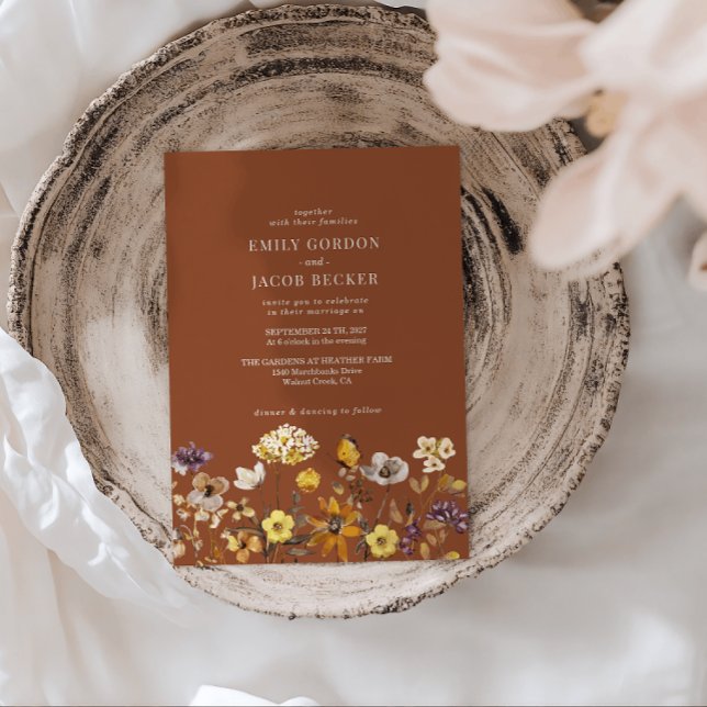 Whimsical Wildflower Terracotta Boho Wedding Invitation (Creator Uploaded)