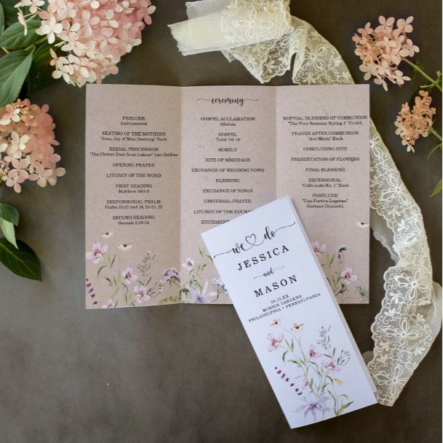 Whimsical Wildflower Trifold Wedding Program Flyer (Creator Uploaded)