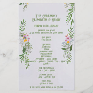 Whimsical Wildflower Wedding Ceremony Invitation Stationery