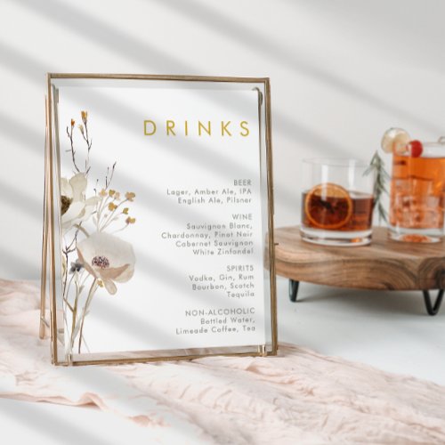 Whimsical Wildflower Wedding Drinks Menu Sign