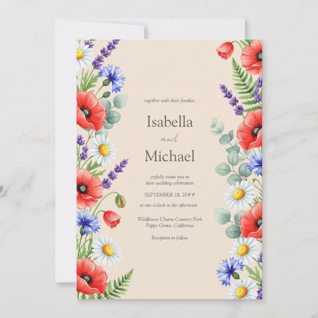 Whimsical Wildflower Wedding Invitation Background (Front)