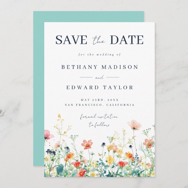 Whimsical Wildflower Wedding Save The Date (Front/Back)