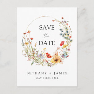 Whimsical Wildflower Wedding Save the Date Invitation Postcard