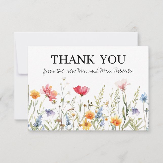 Whimsical Wildflower Wedding Thank You Card (Front)