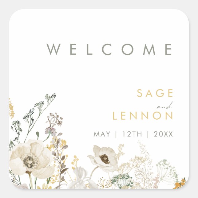 Whimsical Wildflower Wedding Welcome Sticker (Front)