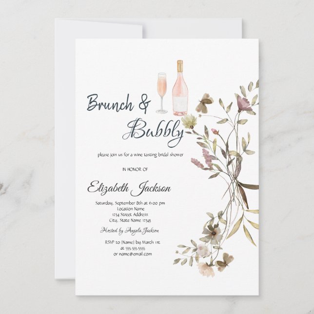 Whimsical WildflowerBrunch & Bubbly Bridal Shower  Invitation (Front)