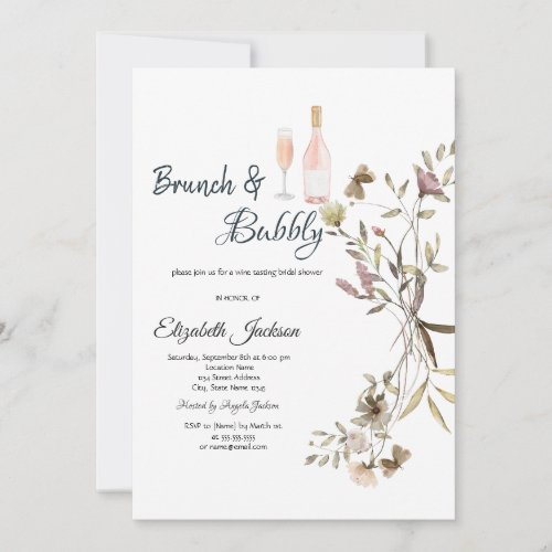 Whimsical WildflowerBrunch  Bubbly Bridal Shower  Invitation