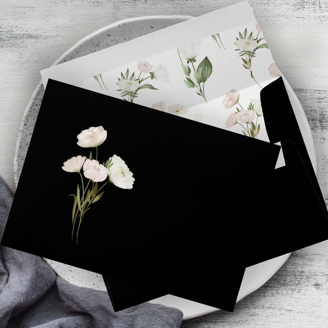 Whimsical Wildflowers Black 5x7 Wedding Invitation Envelope (Creator Uploaded)