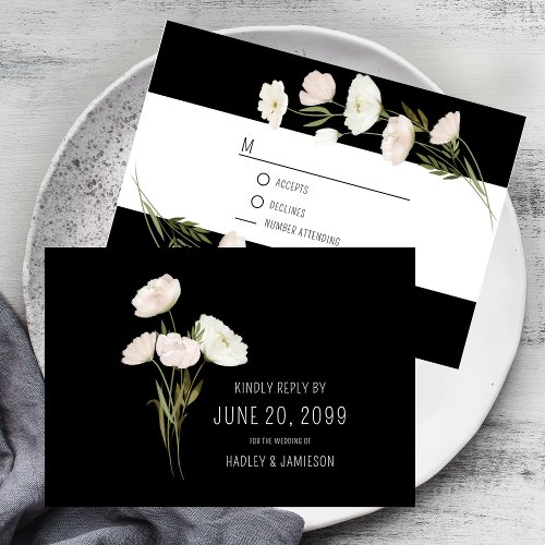 Whimsical Wildflowers Black and White Wedding RSVP Card