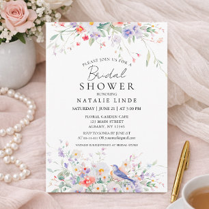 Whimsical Wildflowers & Blue Birds Watercolor Invitation