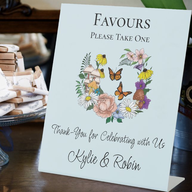 Whimsical Wildflowers Butterfly Mushroom Favors Pedestal Sign (Creator Uploaded)
