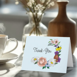 Whimsical Wildflowers Butterfly Mushroom  Letterpress Thank You Card
