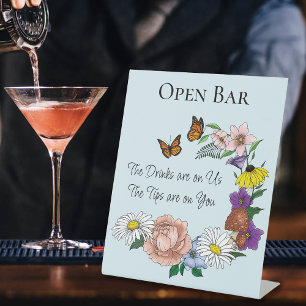 Whimsical Wildflowers Butterfly Mushroom Open Bar Pedestal Sign