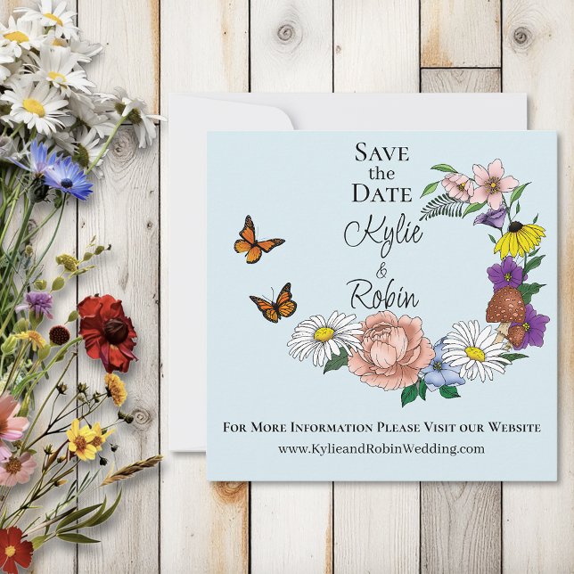 Whimsical Wildflowers Butterfly Mushroom Save The Date (Creator Uploaded)