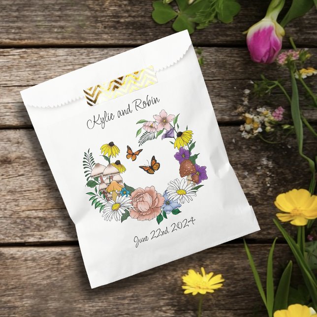 Whimsical Wildflowers Butterfly Mushroom Wedding Favor Bag (Creator Uploaded)