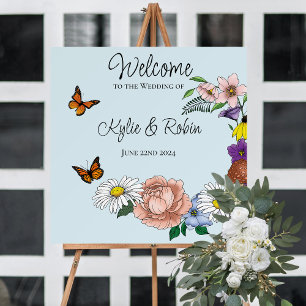 Whimsical Wildflowers Butterfly Mushroom Wedding Foam Board