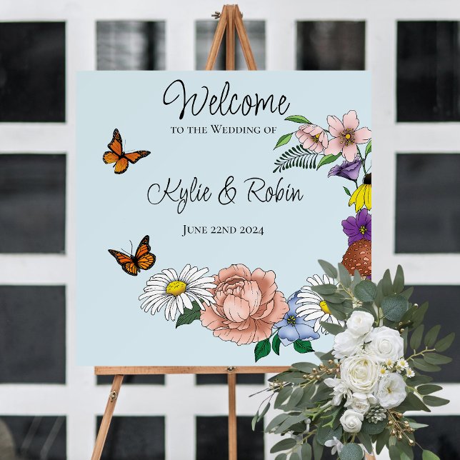 Whimsical Wildflowers Butterfly Mushroom Wedding Foam Board (Creator Uploaded)
