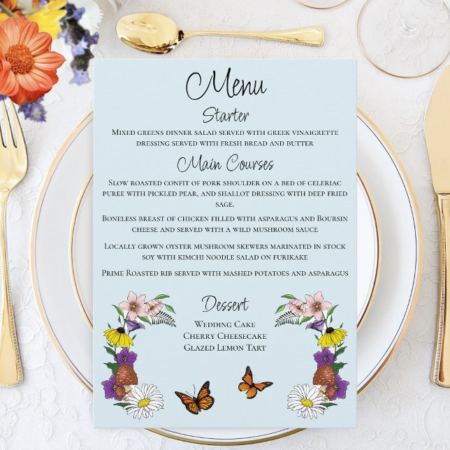 Whimsical Wildflowers Butterfly Mushroom Wedding  Menu (Creator Uploaded)