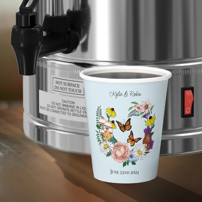 Whimsical Wildflowers Butterfly Mushroom Wedding Paper Cups (Creator Uploaded)
