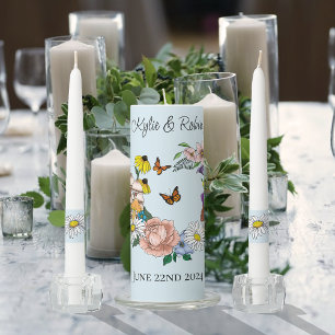 Whimsical Wildflowers Butterfly Mushroom Wedding Unity Candle Set