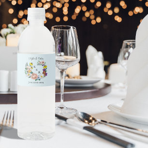 Whimsical Wildflowers Butterfly Mushroom Wedding Water Bottle Label