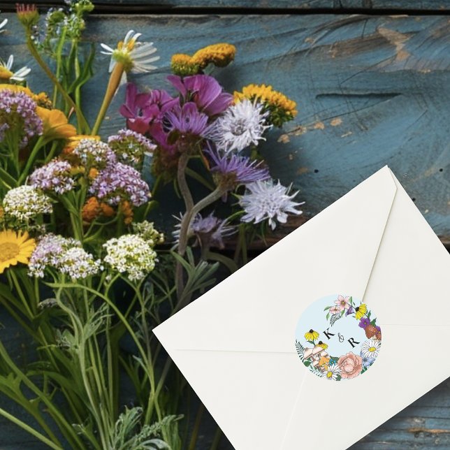 Whimsical Wildflowers Butterfly Mushrooms Classic Round Sticker (Creator Uploaded)