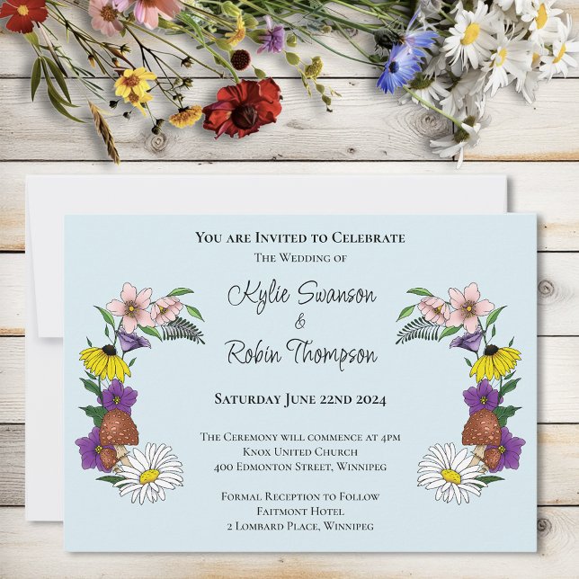 Whimsical Wildflowers Butterfly Mushrooms Wedding Invitation (Creator Uploaded)