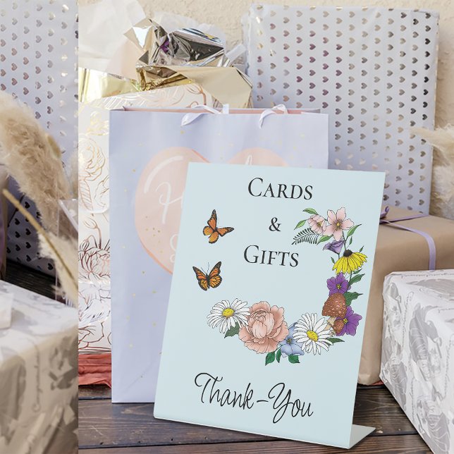 Whimsical Wildflowers Butterfly Mushrooms Wedding  Pedestal Sign (Creator Uploaded)