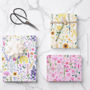 Whimsical Wildflowers Floral Colorful Pattern Wrapping Paper Sheets