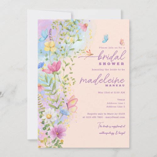 Whimsical Wildflowers Floral Garden Bridal Shower Invitation
