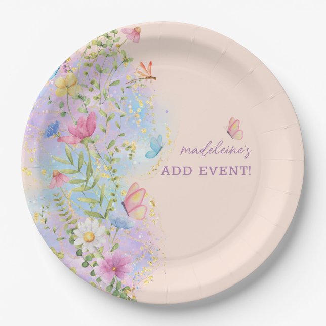 Whimsical Wildflowers Floral Garden Bridal Shower Paper Plates (Front)