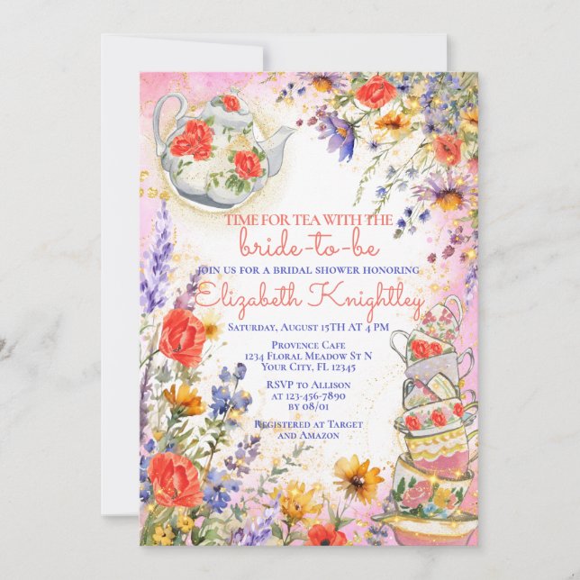 Whimsical Wildflowers Floral Tea Bridal Shower Invitation (Front)