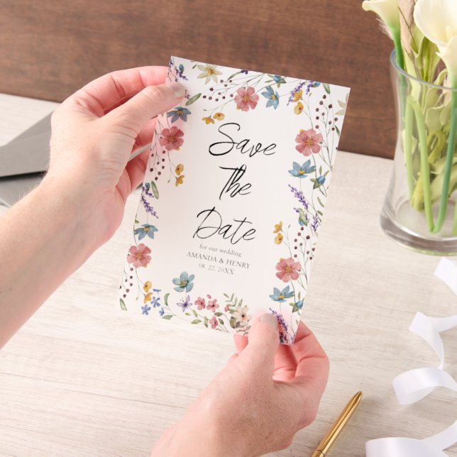 Whimsical Wildflowers Garden Wedding Save The Date Vellum Invitations (Handheld)