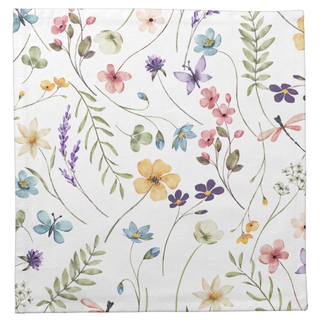 Whimsical Wildflowers Meadow Wedding Cloth Napkin (Front)