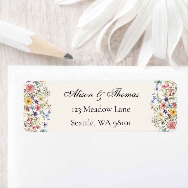 Whimsical Wildflowers Meadow Wedding  Label (Insitu)