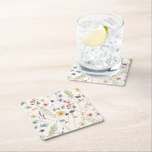Whimsical Wildflowers Meadow Wedding  Square Paper Coaster