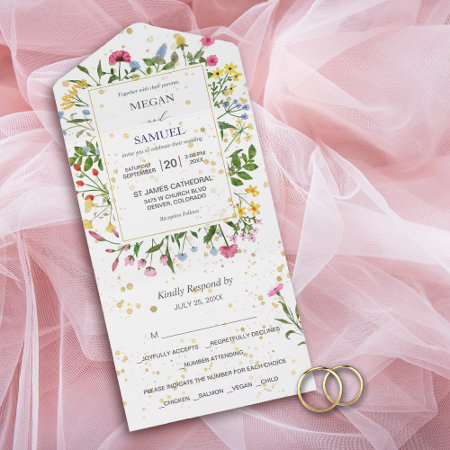 Whimsical Wildflowers Photo Wedding All In One Invitation