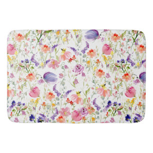 Whimsical Wildflowers Watercolor Bath Mat