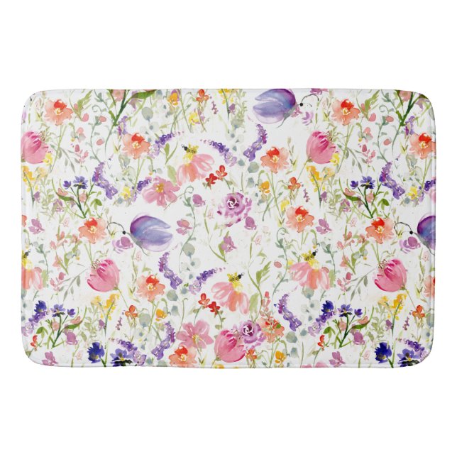 Whimsical Wildflowers | Watercolor Bath Mat (Front)
