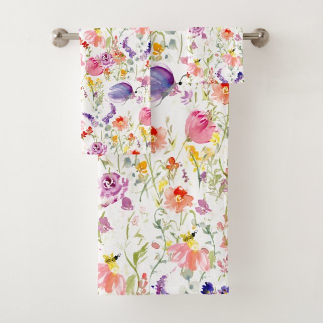 Whimsical Wildflowers | Watercolor Bath Towel Set (Insitu)