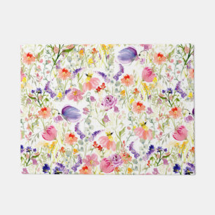 Whimsical Wildflowers Watercolor Doormat