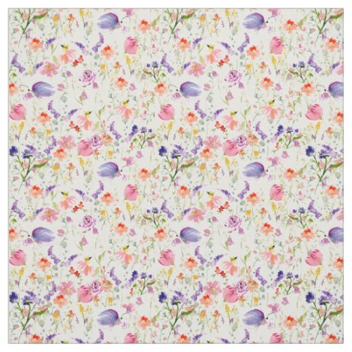 Whimsical Wildflowers  Watercolor Fabric