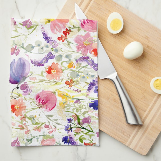 Whimsical Wildflowers | Watercolor Kitchen Towel (Quarter Fold)