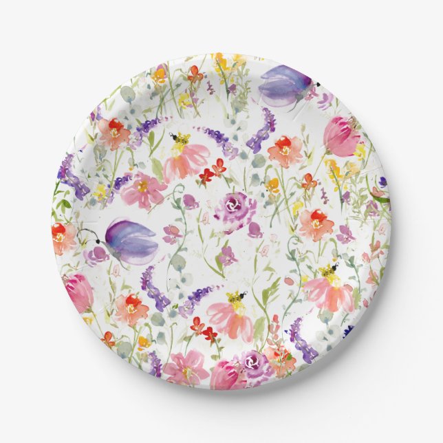 Whimsical Wildflowers | Watercolor Paper Plates (Front)