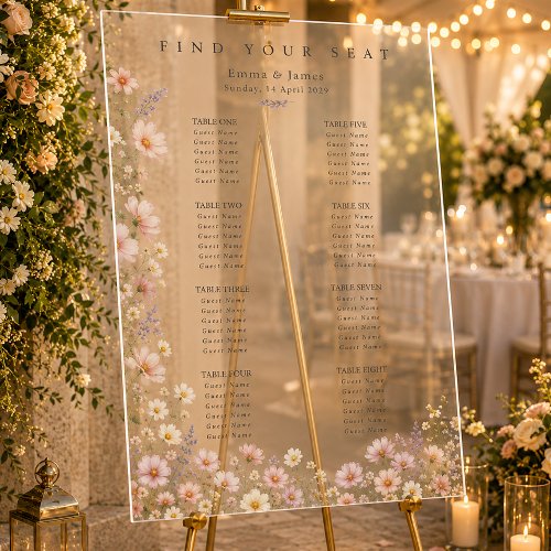 Whimsical Wildflowers Wedding Seating Acrylic Sign