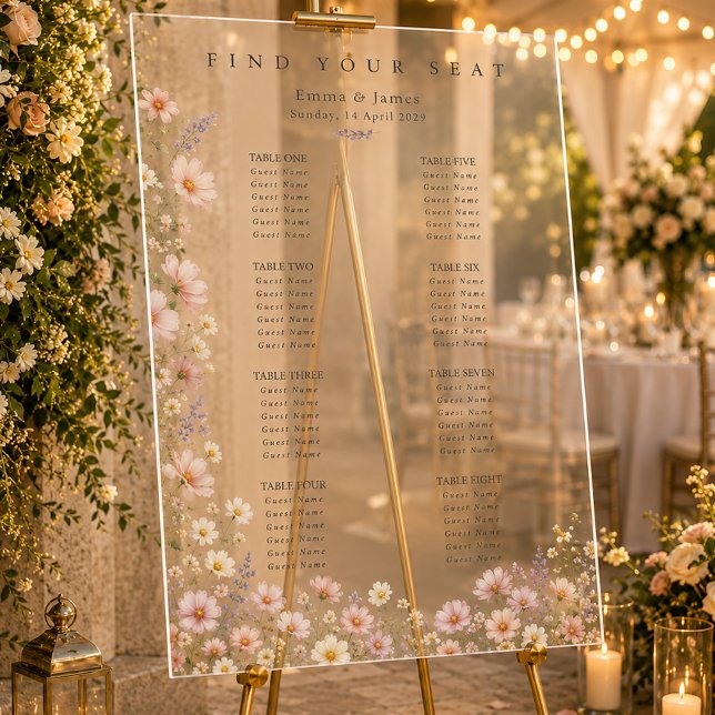 Whimsical Wildflowers Wedding Seating Acrylic Sign (Whimsical Wildflowers Wedding Seating Acrylic Sign)