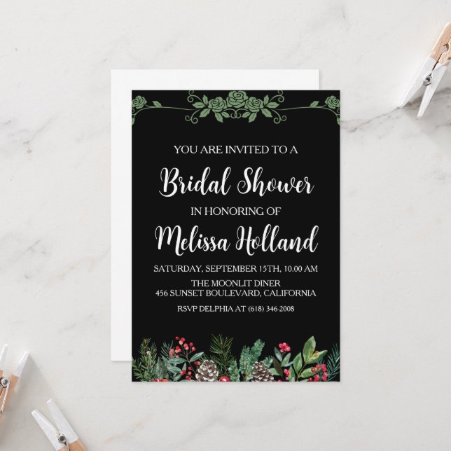 Whimsical wildflowers winter bridal shower invitation (Front/Back In Situ)